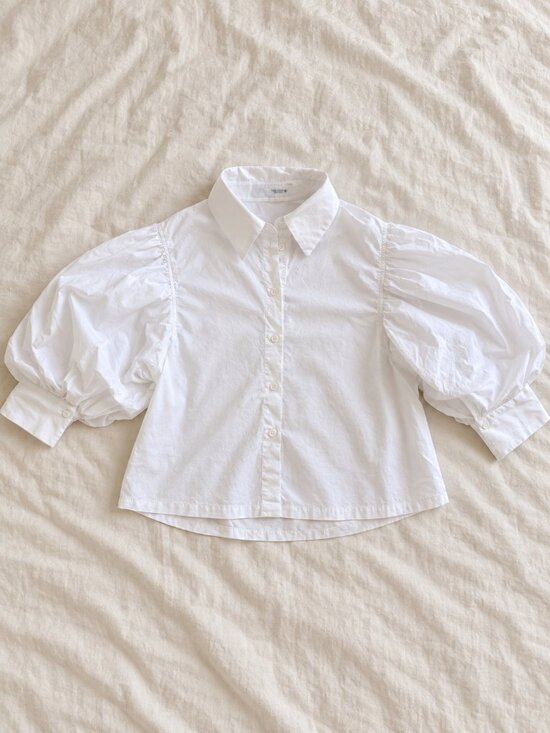 Zara Tops - Zara White Cotton Puff Sleeve Shirt Size S